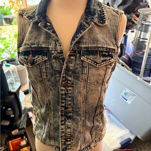 Vintage 90s Chiqle Brand Acid Wash  Distressed  Denim Vest Size small